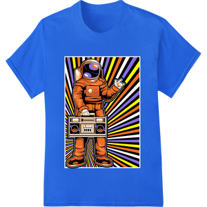 Expert high-quality t-shirt printing craftsmanship on Retro Astronaut Cosmic Boombox - Trippy Space Odyssey DTF Print