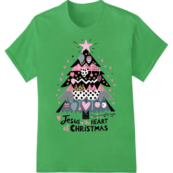 Jesus: The Heart of Christmas - Christian DTF Print on green shirt - SUPERDTF-DTF Prints-DTF Transfers-Custom DTF Prints