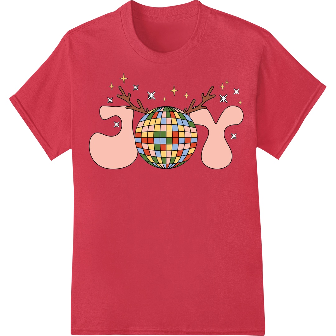 Whimsical Disco Reindeer Christmas DTF Print Transfer on red shirt - SUPERDTF-DTF Prints-DTF Transfers-Custom DTF Prints