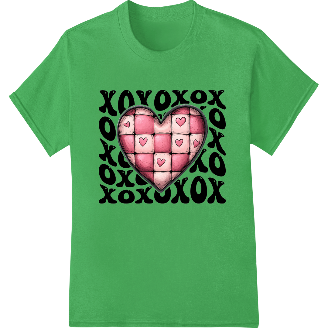 Adorable XOXO Pink Heart Valentine's Day DTF Print Transfer on green shirt - SUPERDTF-DTF Prints-DTF Transfers-Custom DTF Prints