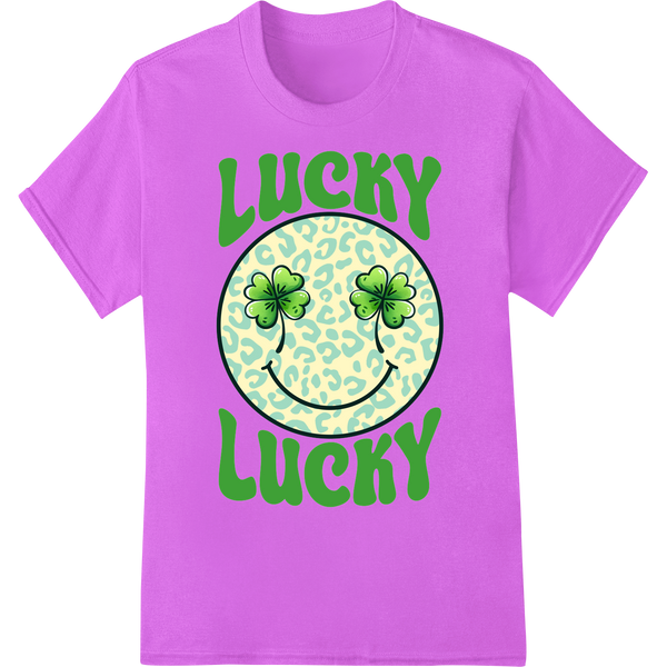 Retro Groovy Shamrock St. Patrick's Day Lucky DTF Print on purple shirt - SUPERDTF-DTF Prints-DTF Transfers-Custom DTF Prints