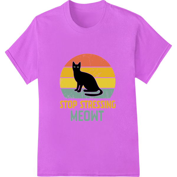 Unwind with This Playful 'Stop Stressing Meowt' Cat Mom DTF Print on purple shirt - SUPERDTF-DTF Prints-DTF Transfers-Custom DTF Prints