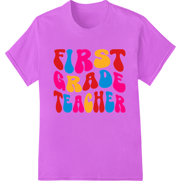 Vibrant First Grade Teacher DTF Print Heat Transfer Design on purple shirt - SUPERDTF-DTF Prints-DTF Transfers-Custom DTF Prints