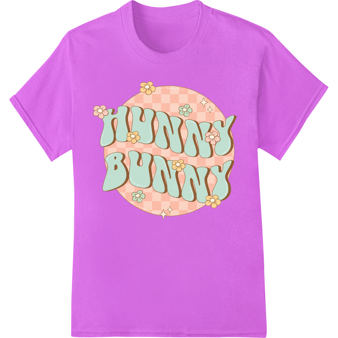 Retro Easter "HUNNY BUNNY" DTF Print Heat Transfer on purple shirt - SUPERDTF-DTF Prints-DTF Transfers-Custom DTF Prints