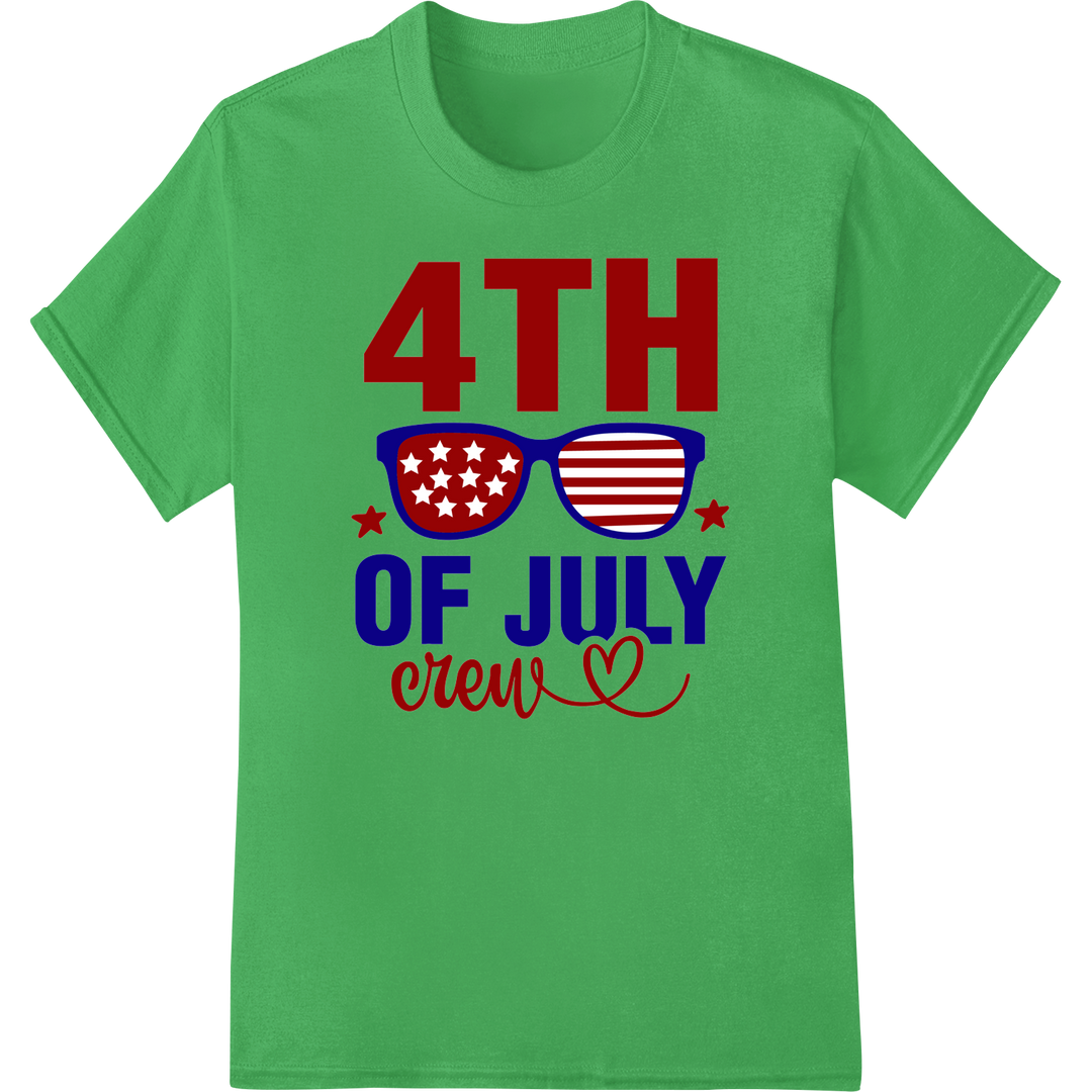 Patriotic 4th of July Crew Tee - USA Flag Shades DTF Print on green shirt - SUPERDTF-DTF Prints-DTF Transfers-Custom DTF Prints