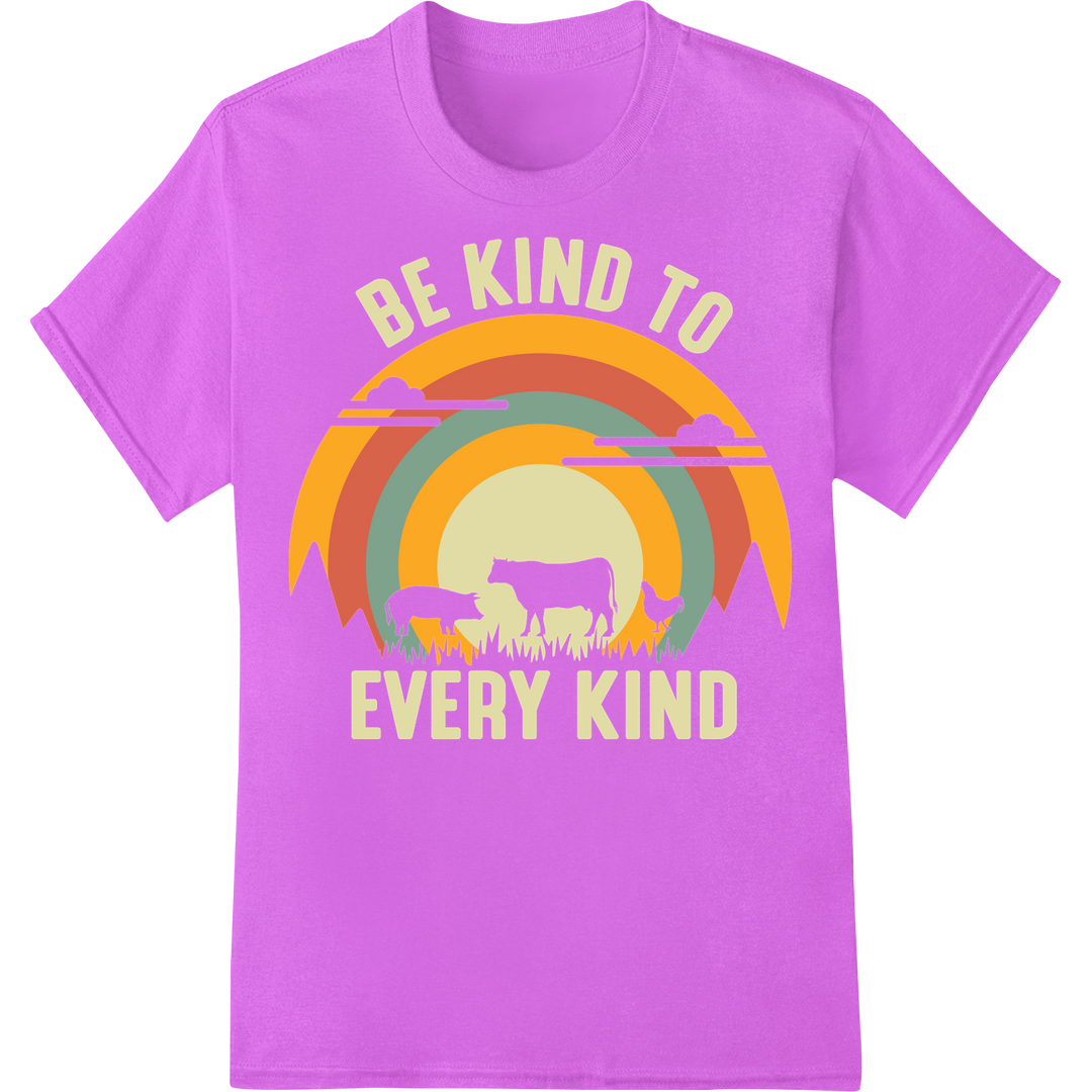 Be Kind To Every Kind: Vibrant Vegan Heat Transfer Print on purple shirt - SUPERDTF-DTF Prints-DTF Transfers-Custom DTF Prints