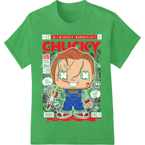 Unleash Terror with Chucky DTF Print Heat Transfer with custom apparel decoration artwork