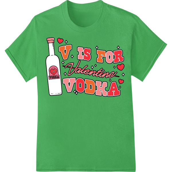 Retro 'V is for Valentine Vodka' DTF Print Heat Transfer on green shirt - SUPERDTF-DTF Prints-DTF Transfers-Custom DTF Prints