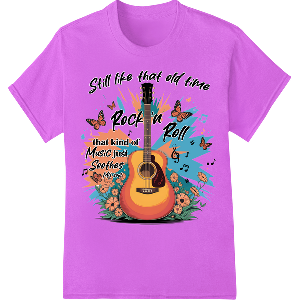 Retro Rock Guitar DTF Print | Soulful Music Tee Design on purple shirt - SUPERDTF-DTF Prints-DTF Transfers-Custom DTF Prints