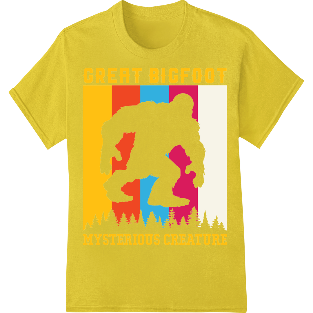 Mysterious Bigfoot Silhouette | Vibrant DTF Heat Transfer on yellow shirt - SUPERDTF-DTF Prints-DTF Transfers-Custom DTF Prints