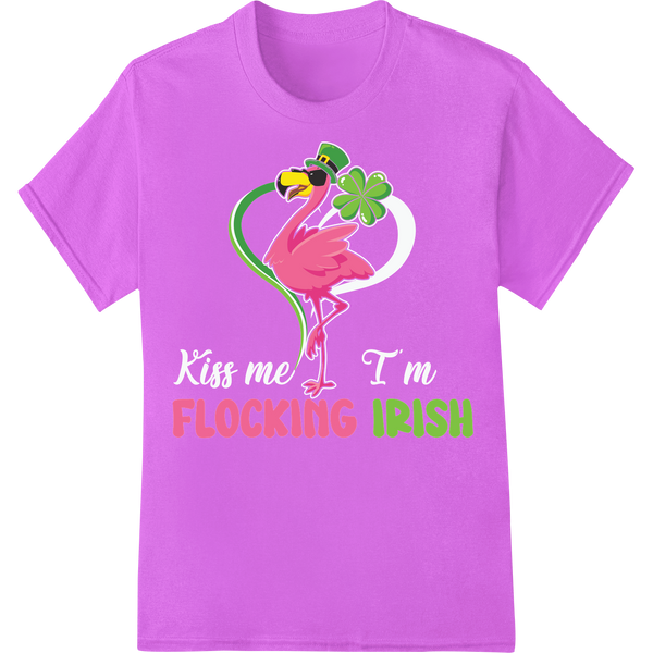 Flocking Irish Flamingo St Patrick's Day DTF Print Transfer on purple shirt - SUPERDTF-DTF Prints-DTF Transfers-Custom DTF Prints