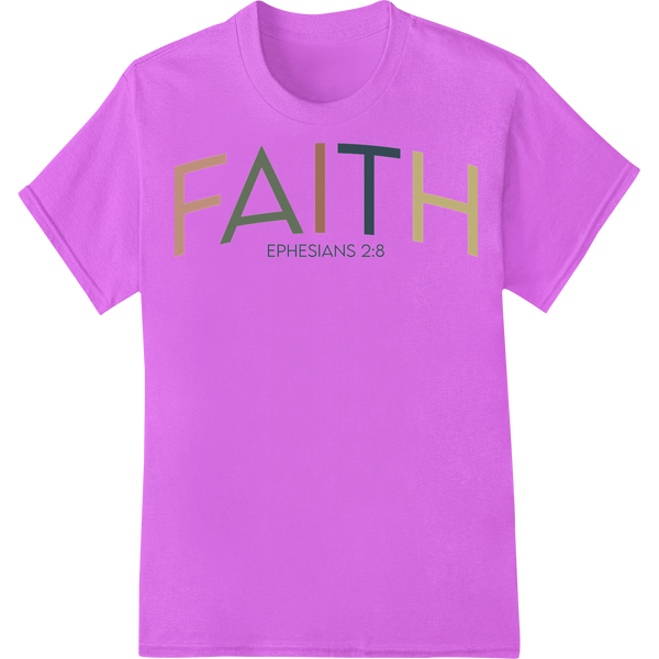 Colorful Geometric "FAITH" Ephesians 2:8 DTF Print Transfer on purple shirt - SUPERDTF-DTF Prints-DTF Transfers-Custom DTF Prints