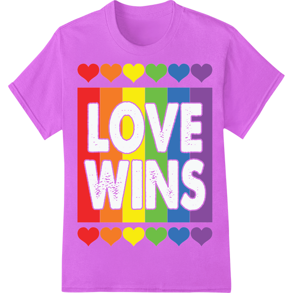 Vibrant 'Love Wins' LGBT+ Pride DTF Print Heat Transfer on purple shirt - SUPERDTF-DTF Prints-DTF Transfers-Custom DTF Prints