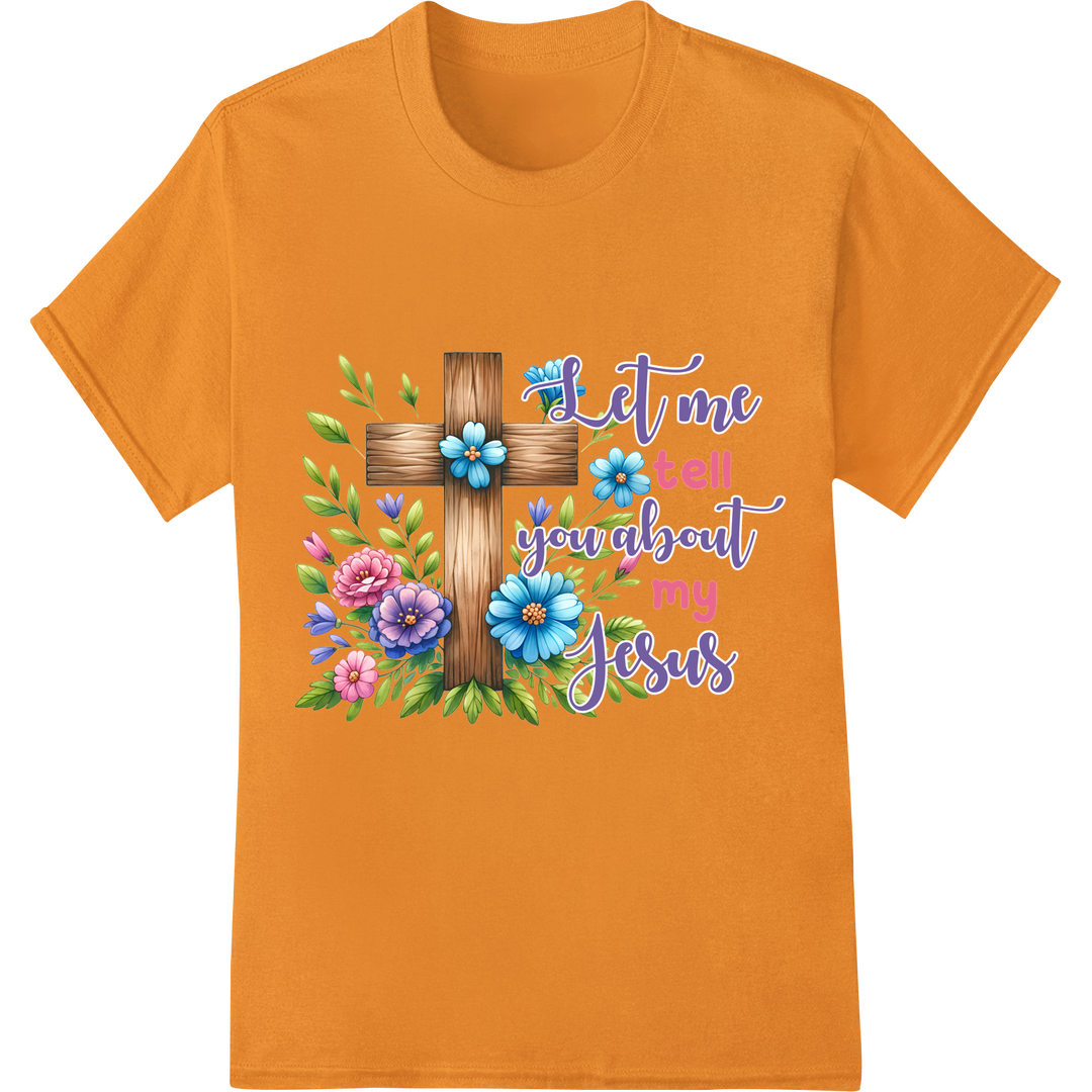 Floral Cross Faith DTF Print Heat Transfer | Christian on orange shirt - SUPERDTF-DTF Prints-DTF Transfers-Custom DTF Prints