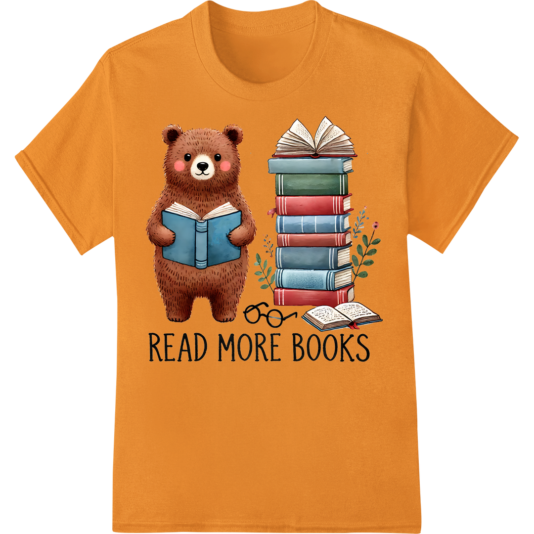 Adorable Bear Books DTF Print for Book Lovers on orange shirt - SUPERDTF-DTF Prints-DTF Transfers-Custom DTF Prints