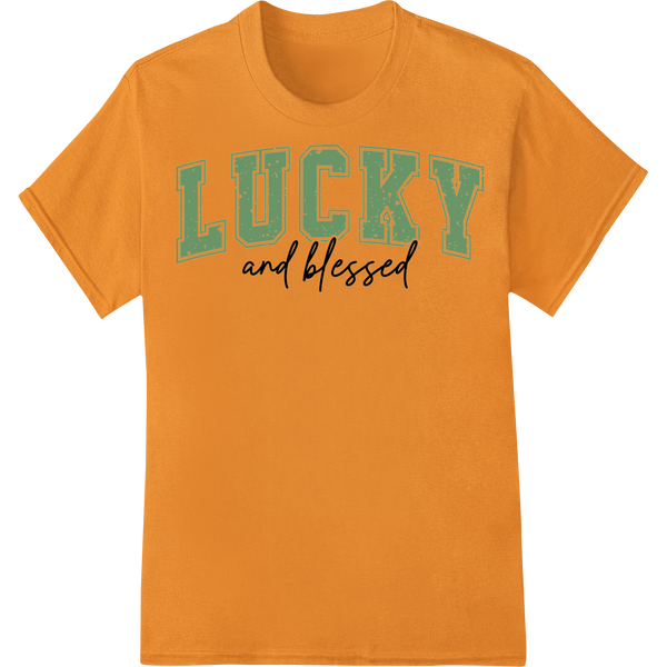 Vintage 'Lucky & Blessed' St. Patrick's Day DTF Print Transfer on orange shirt - SUPERDTF-DTF Prints-DTF Transfers-Custom DTF Prints