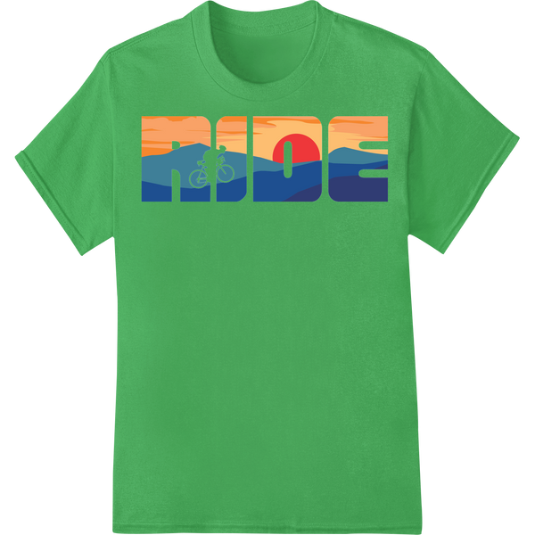 Ride Free: Vibrant Cyclist Silhouette DTF Print Transfer on green shirt - SUPERDTF-DTF Prints-DTF Transfers-Custom DTF Prints