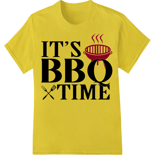 Sizzling Summer 'IT'S BBQ TIME' DTF Print Heat Transfer on yellow shirt - SUPERDTF-DTF Prints-DTF Transfers-Custom DTF Prints