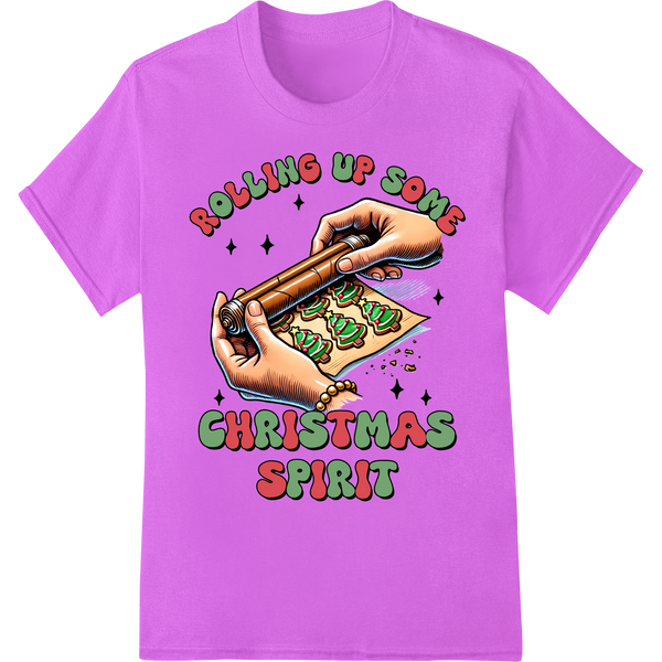 Rolling Up Xmas Cheer: Funny DTF Print Heat Transfer on purple shirt - SUPERDTF-DTF Prints-DTF Transfers-Custom DTF Prints