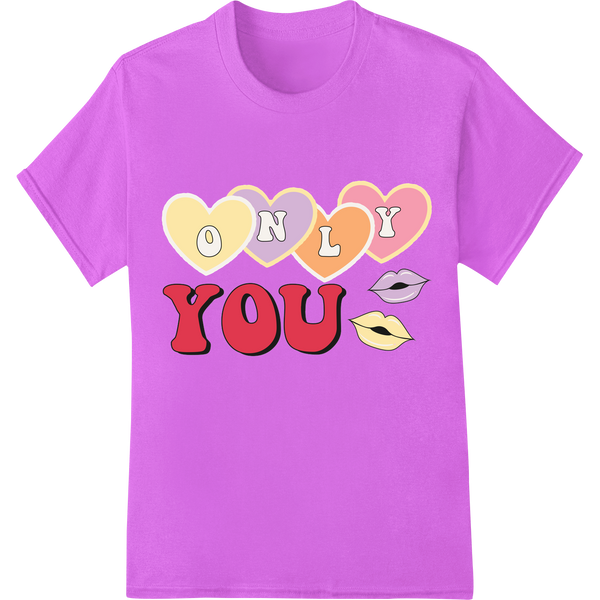 Retro Hearts 'Only You' Valentine's Day DTF Print Transfer on purple shirt - SUPERDTF-DTF Prints-DTF Transfers-Custom DTF Prints