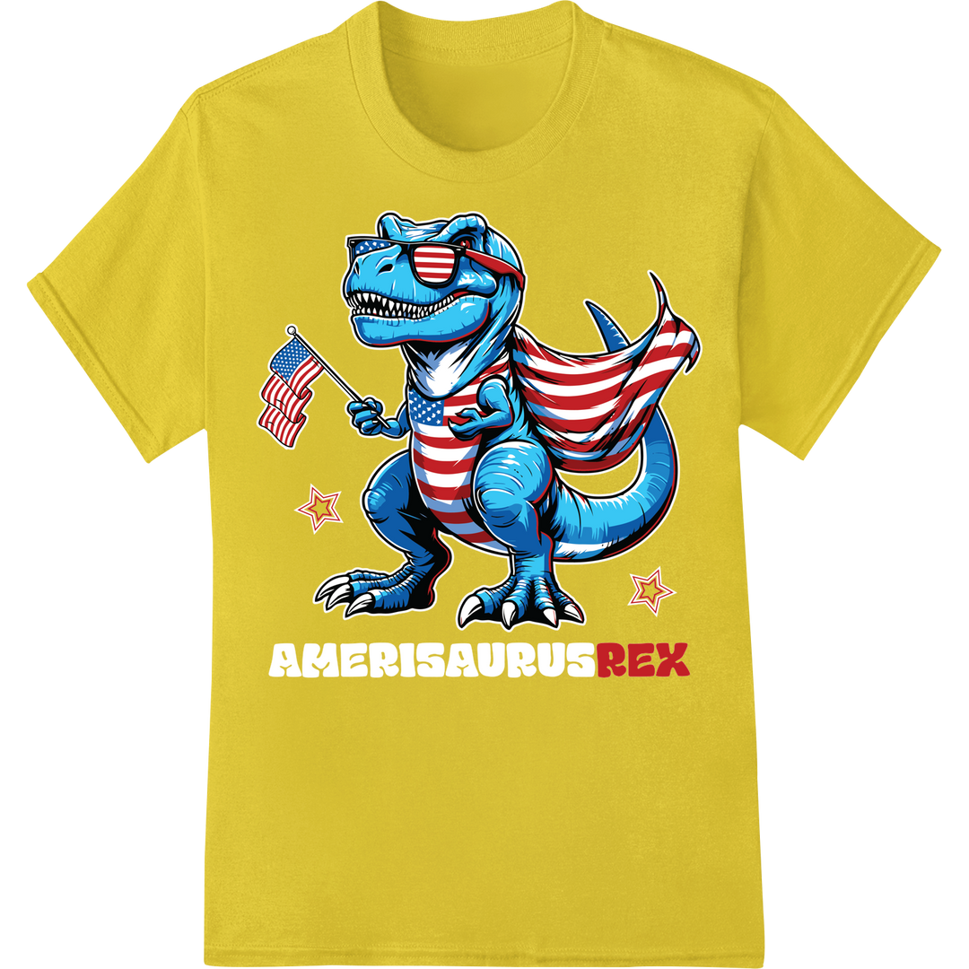 Patriotic T-Rex: Roaring with American Pride This 4th of July on yellow shirt - SUPERDTF-DTF Prints-DTF Transfers-Custom DTF Prints