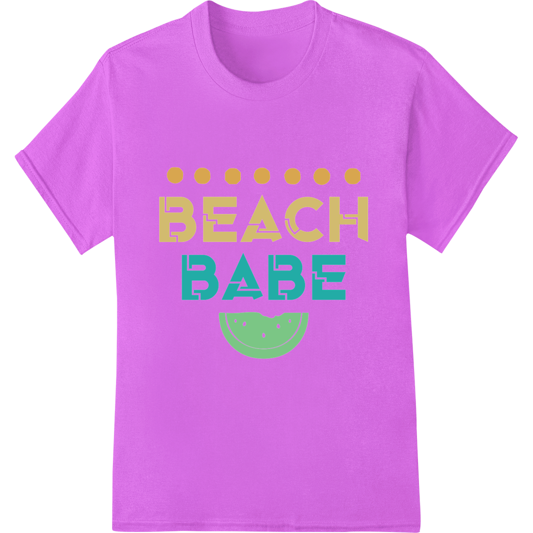 Retro 'Beach Babe' DTF Print Heat Transfer | Summer Style on purple shirt - SUPERDTF-DTF Prints-DTF Transfers-Custom DTF Prints