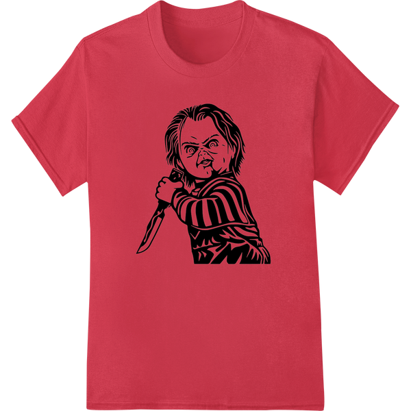 Menacing Chucky illustration designed as a DTF heat transfer for custom horror-themed apparel and merchandise.