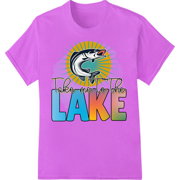 A bold and vibrant fishing design featuring hooks, lures, and a fish, perfect for DTF heat transfer on custom lake apparel.