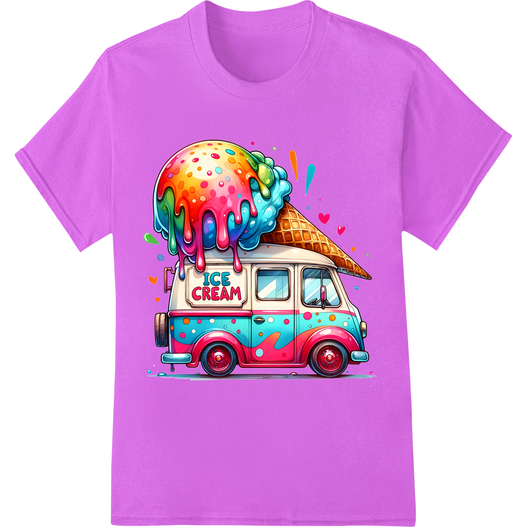 Playful 'Ice Scream' Truck DTF Print Heat Transfer | Fun Design on purple shirt - SUPERDTF-DTF Prints-DTF Transfers-Custom DTF Prints