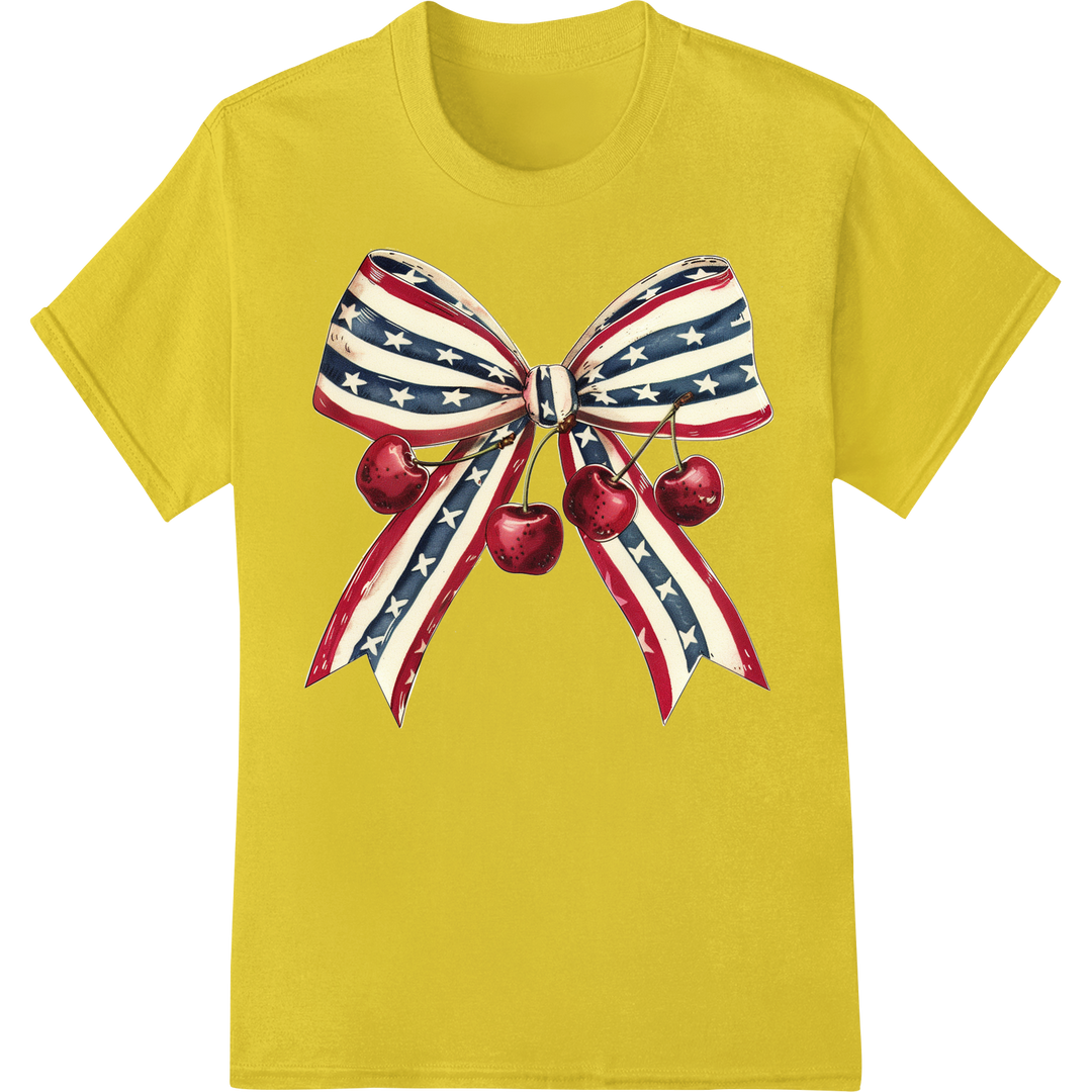 Patriotic 4th of July Stars & Stripes Bow Iron-On Transfer on yellow shirt - SUPERDTF-DTF Prints-DTF Transfers-Custom DTF Prints