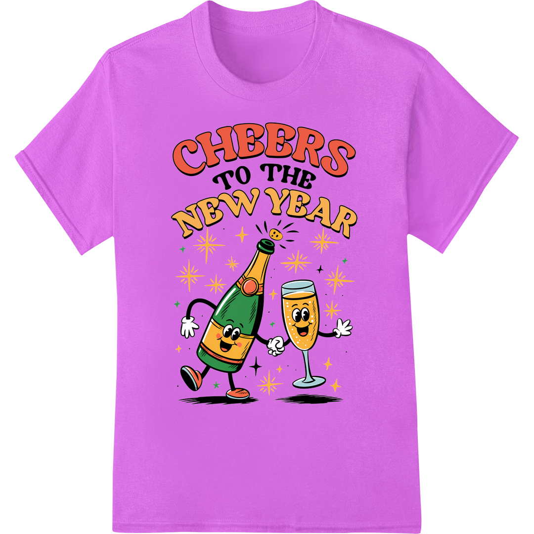 Animated Cheers to 2025! Festive DTF New Year's Print on purple shirt - SUPERDTF-DTF Prints-DTF Transfers-Custom DTF Prints