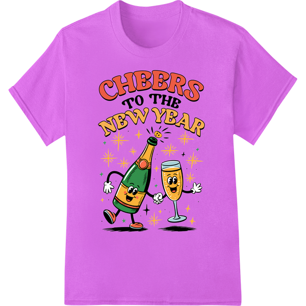 Animated Cheers to 2025! Festive DTF New Year's Print on purple shirt - SUPERDTF-DTF Prints-DTF Transfers-Custom DTF Prints