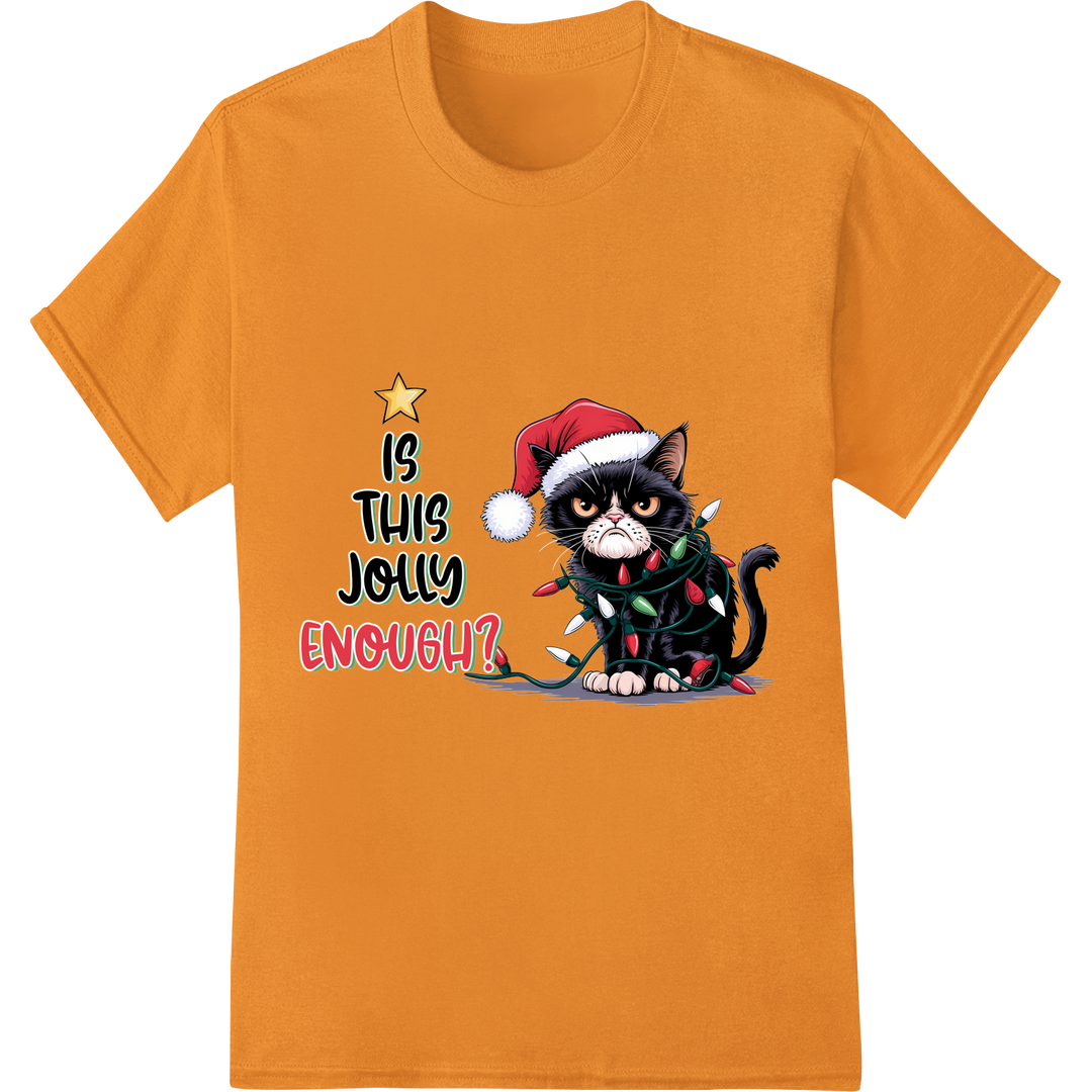 Festive Feline: Cute Christmas Cat DTF Heat Transfer on orange shirt - SUPERDTF-DTF Prints-DTF Transfers-Custom DTF Prints