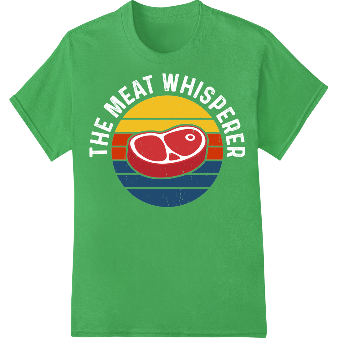 Sizzling Steak Sunset: Grill Master's Summer BBQ Essential on green shirt - SUPERDTF-DTF Prints-DTF Transfers-Custom DTF Prints