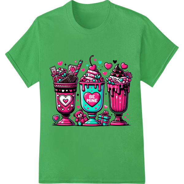 Adorable Coffee Milkshakes Proclaim 'BE MINE' This V-Day on green shirt - SUPERDTF-DTF Prints-DTF Transfers-Custom DTF Prints