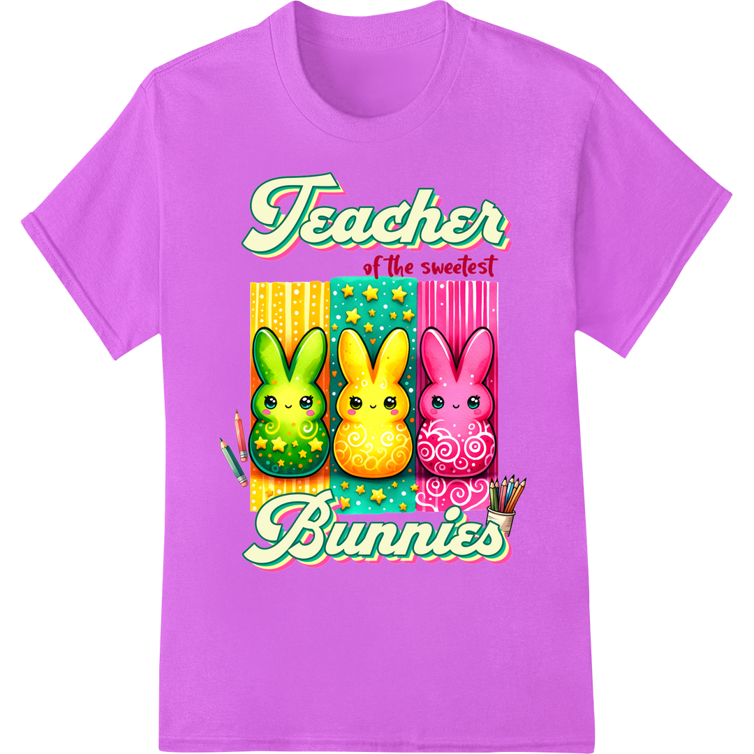 Adorable Easter Bunnies DTF Print for Teachers & Bunny Lovers on purple shirt - SUPERDTF-DTF Prints-DTF Transfers-Custom DTF Prints