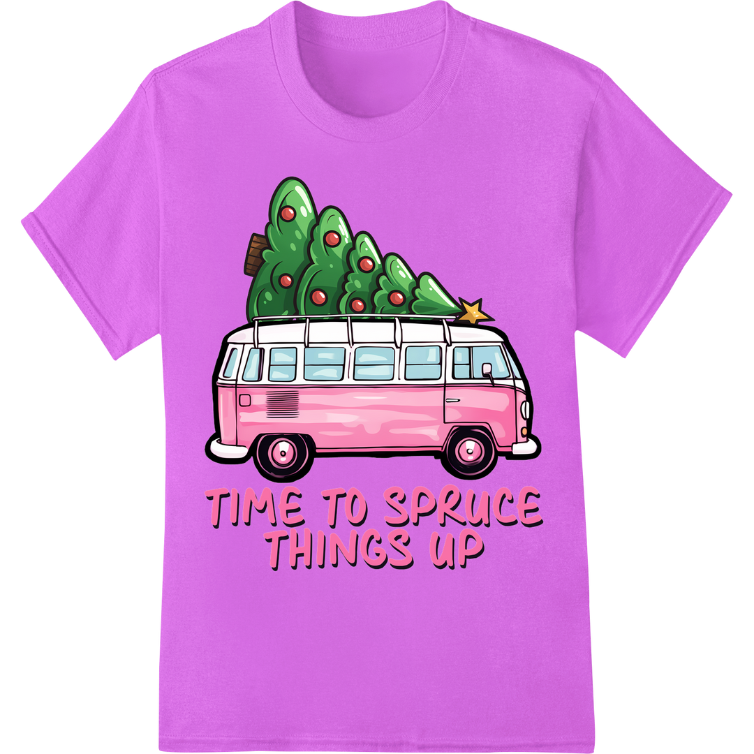 Festive Pink VW Bus Christmas Trees DTF Print Transfer on purple shirt - SUPERDTF-DTF Prints-DTF Transfers-Custom DTF Prints