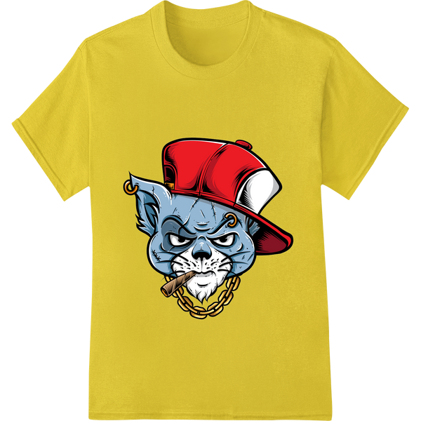 Durable garment printing applied to Fierce Bulldog in Red Cap - Edgy Urban DTF Transfer Print