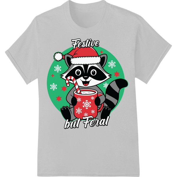 Festive but Feral: Mischievous Raccoon Holiday DTF Print on white shirt - SUPERDTF-DTF Prints-DTF Transfers-Custom DTF Prints