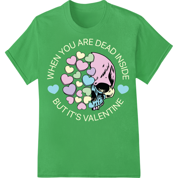 Quirky Skull & Hearts Valentine's Day DTF Print Transfer on green shirt - SUPERDTF-DTF Prints-DTF Transfers-Custom DTF Prints