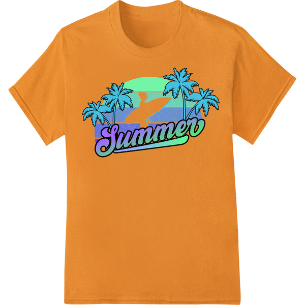 Retro Summer Vibes: Tropical Sunset DTF Print Heat Transfer on orange shirt - SUPERDTF-DTF Prints-DTF Transfers-Custom DTF Prints