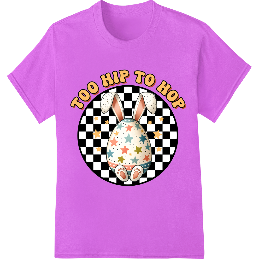 Adorable 'Too Hip to Hop' Easter Bunny DTF Print Transfer on purple shirt - SUPERDTF-DTF Prints-DTF Transfers-Custom DTF Prints