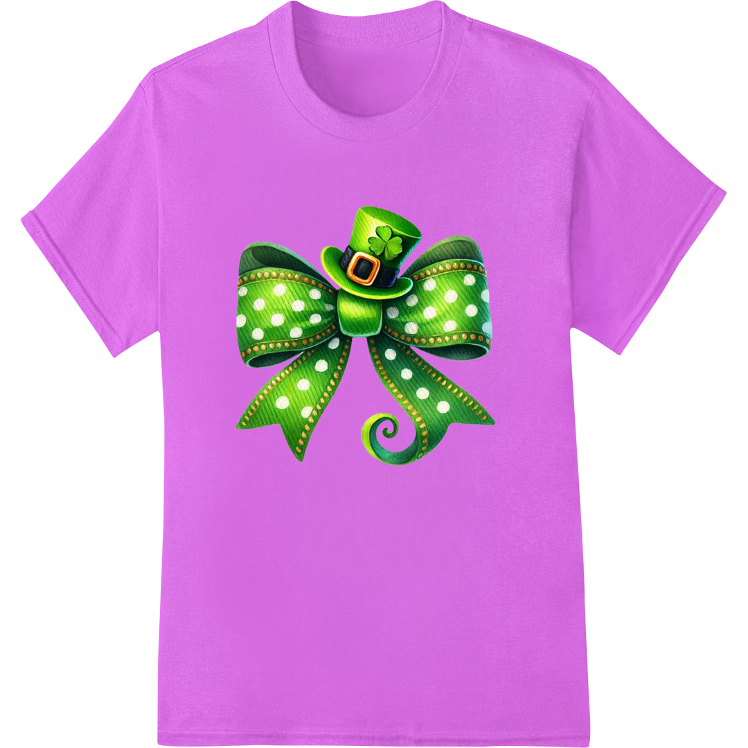 Lucky Leprechaun: Festive St. Patrick's Day Bow DTF Print on purple shirt - SUPERDTF-DTF Prints-DTF Transfers-Custom DTF Prints