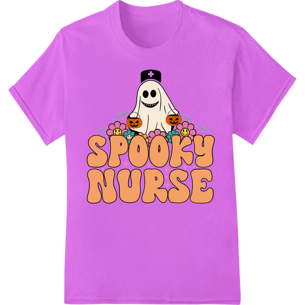 Adorable Ghost Nurse Halloween DTF Print Heat Transfer on purple shirt - SUPERDTF-DTF Prints-DTF Transfers-Custom DTF Prints