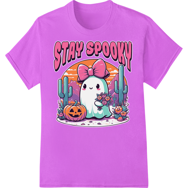 Kawaii ghost illustration with big eyes and happy expression, suitable for Halloween DTF print on t-shirts and apparel.