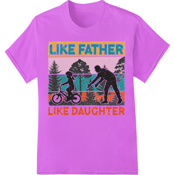 Retro Dad & Daughter Bike Ride | Father's Day DTF Print on purple shirt - SUPERDTF-DTF Prints-DTF Transfers-Custom DTF Prints