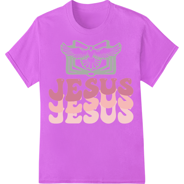 Angelic Wings Embrace the Name of Jesus this Easter on purple shirt - SUPERDTF-DTF Prints-DTF Transfers-Custom DTF Prints