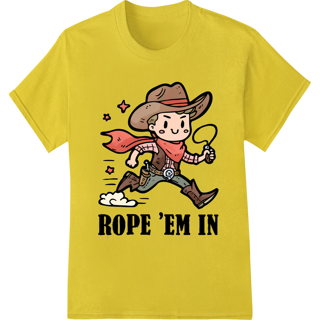 Lasso Some Fun with Our Super DTF Cowgirl Print Transfer on yellow shirt - SUPERDTF-DTF Prints-DTF Transfers-Custom DTF Prints