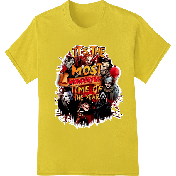 Iconic Horror Movie Clowns: Halloween DTF Print Transfer on yellow shirt - SUPERDTF-DTF Prints-DTF Transfers-Custom DTF Prints