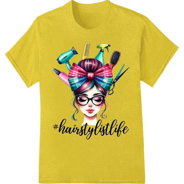 Vibrant 'Hairstylist Life' DTF Print Heat Transfer | Beauty on yellow shirt - SUPERDTF-DTF Prints-DTF Transfers-Custom DTF Prints